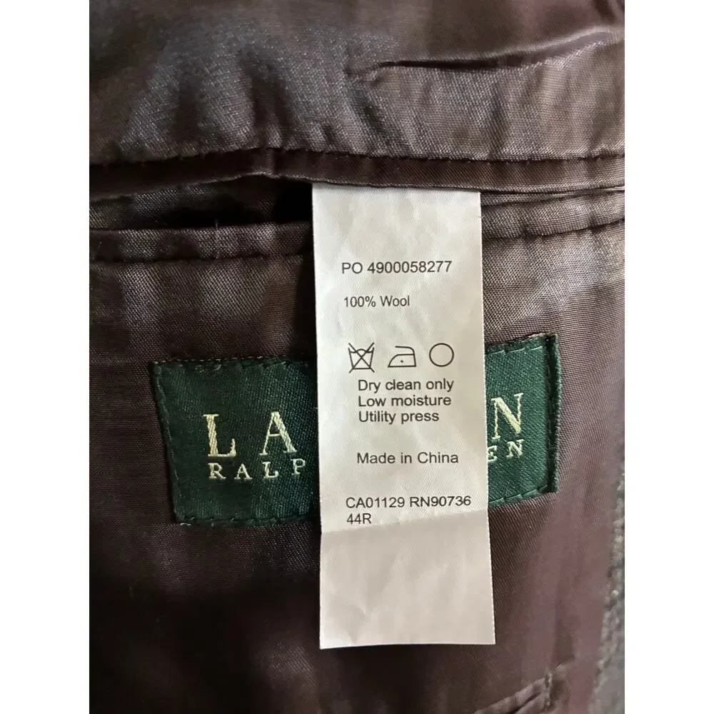 Lauren Ralph Lauren Mens 44R Brown Plaid 100% Wool Blazer Sport Coat Academia